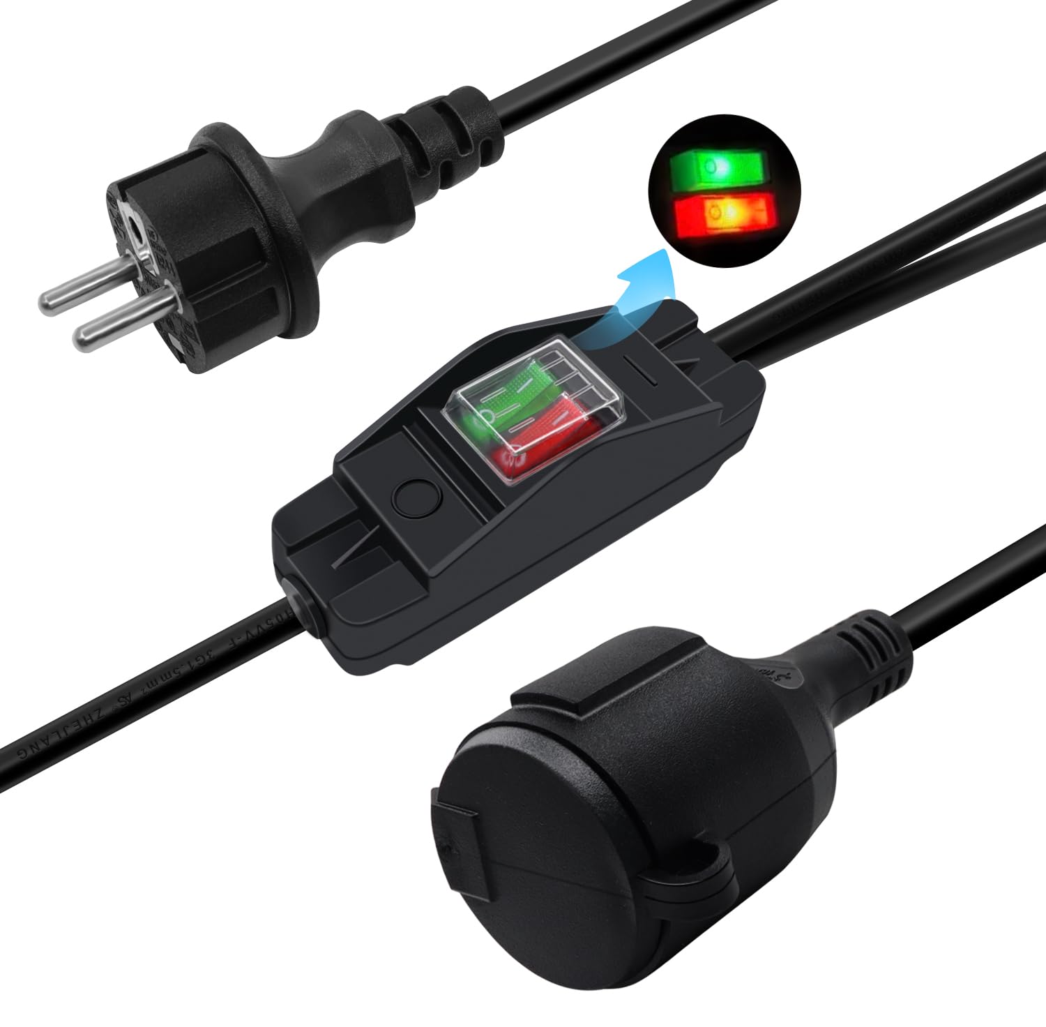 Prolunga Schuko Con Interruttore 1m IP44 | Cavo 3x1.5mm² 16A Per Esterni E Cantieri