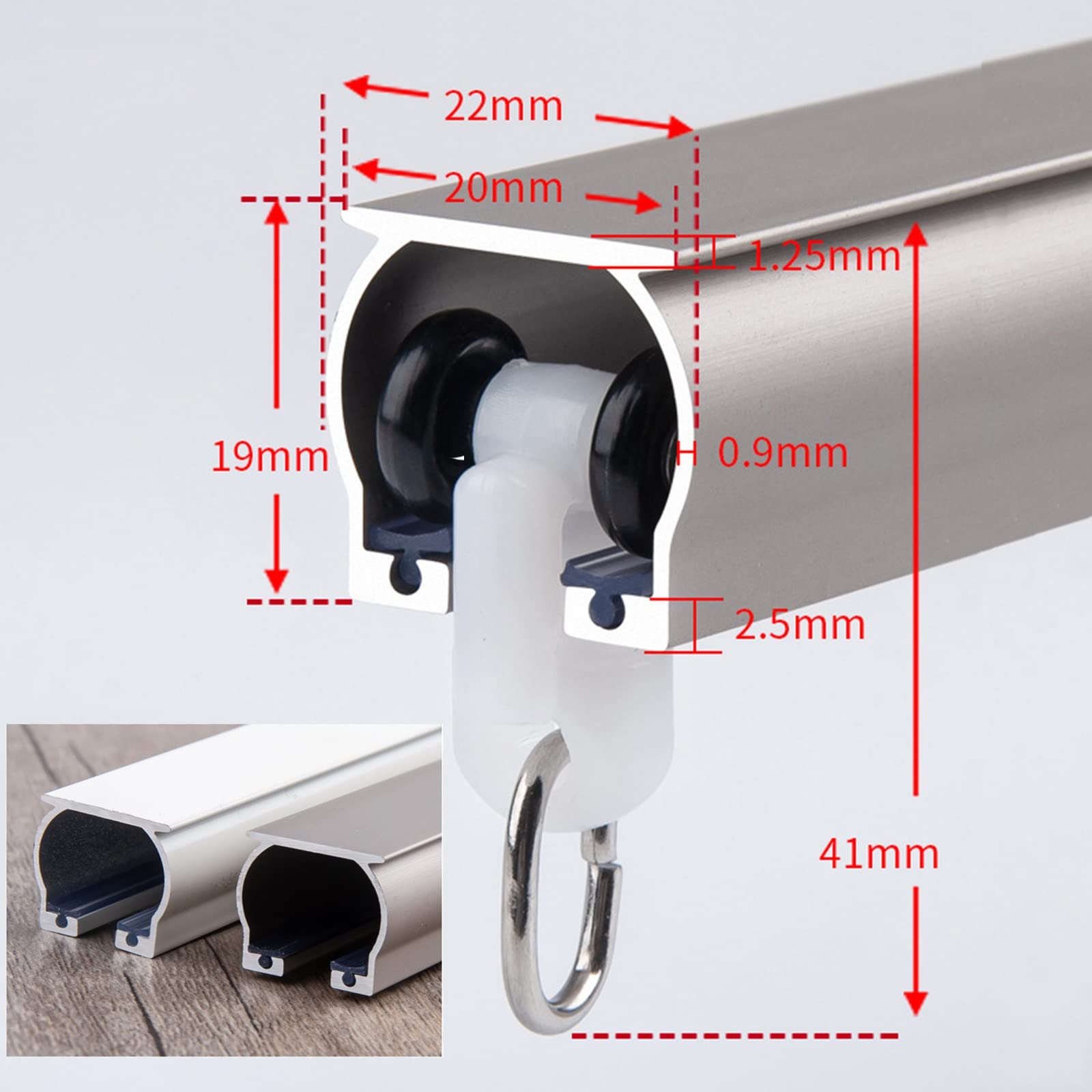 TZUFA Rail Rideaux Plafond, Rail De Rideau en Aluminium, Montage Au Plafond Ou Au Mur, Tringle À Rideaux, Rail pour Rideaux Séparateur De Pièces (1-6 M)(Grey-Wall,2.8m(2 * 1.4m))