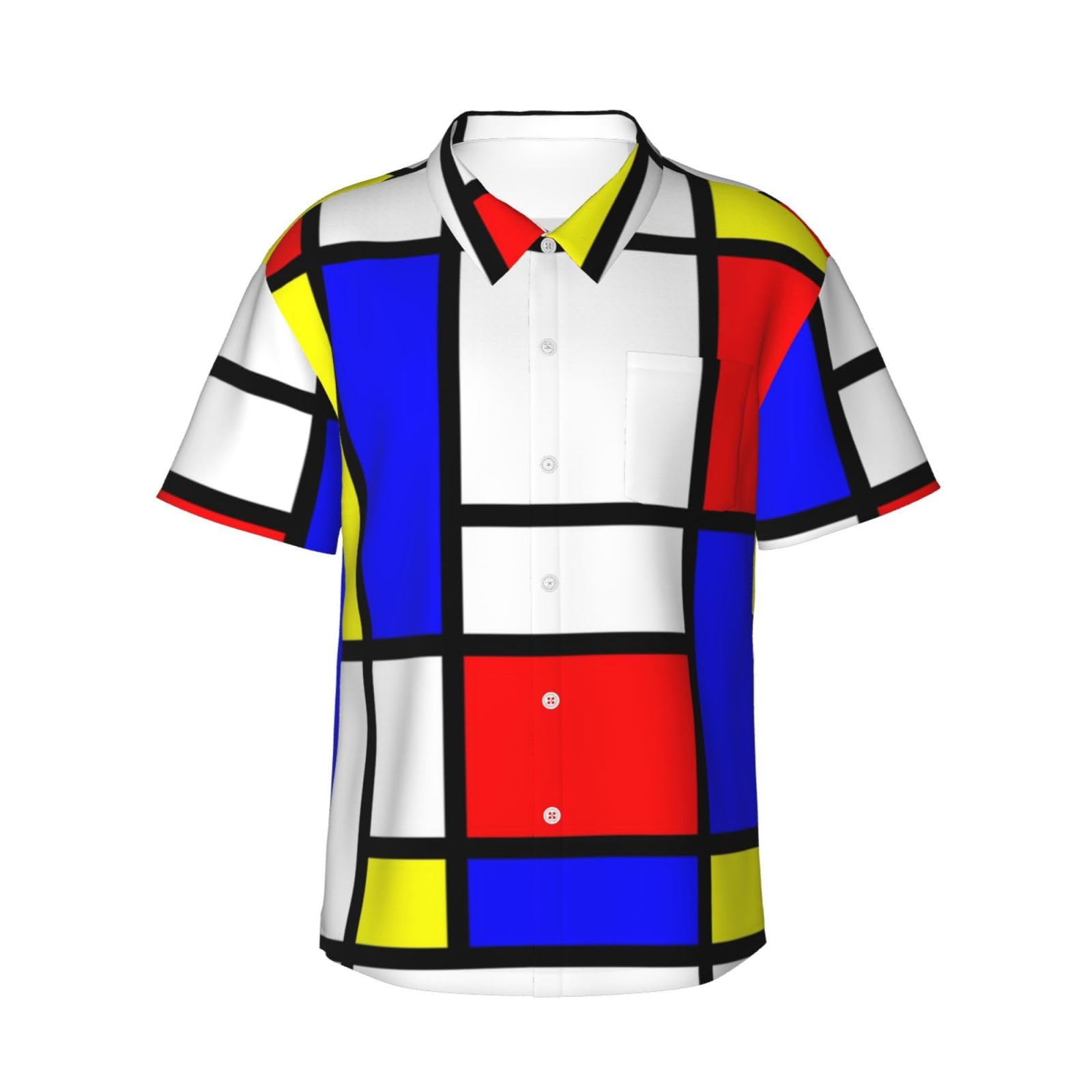 Tcoay Mondrian,Mens Hawaiian Shirt Beach Casual Short Sleeve Summer Shirts Adult Lightweight Top,As Shown,XL