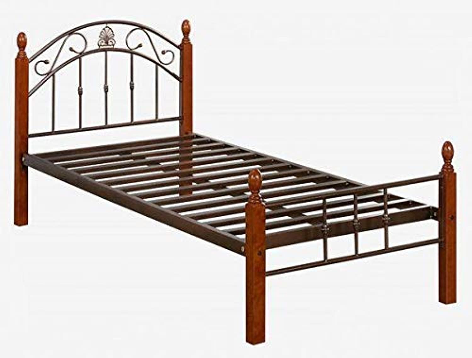 GDF GALAXY DESIGN FURNITURE Iron Metal & Oak Wood Single Bed, Black with Mahogany Legs 190L x 90W x 110H cm, GDF-19090, Twin