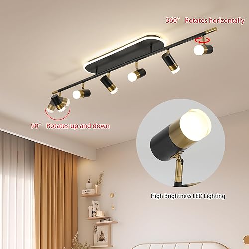 Miniatura 4 de Jaycomey Modernas luces LED de techo, regulables de 6 luces empotradas, lámpara de techo con control remoto, 51 pulgadas, negro y dorado