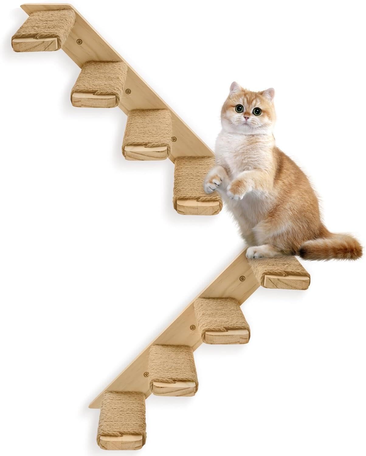 Cat & Wall Shelves Stairs with Sisal Rope - Cat Wall Steps/Ladder Furniture & Supplies (Catstairs 2Pack-4Steps)