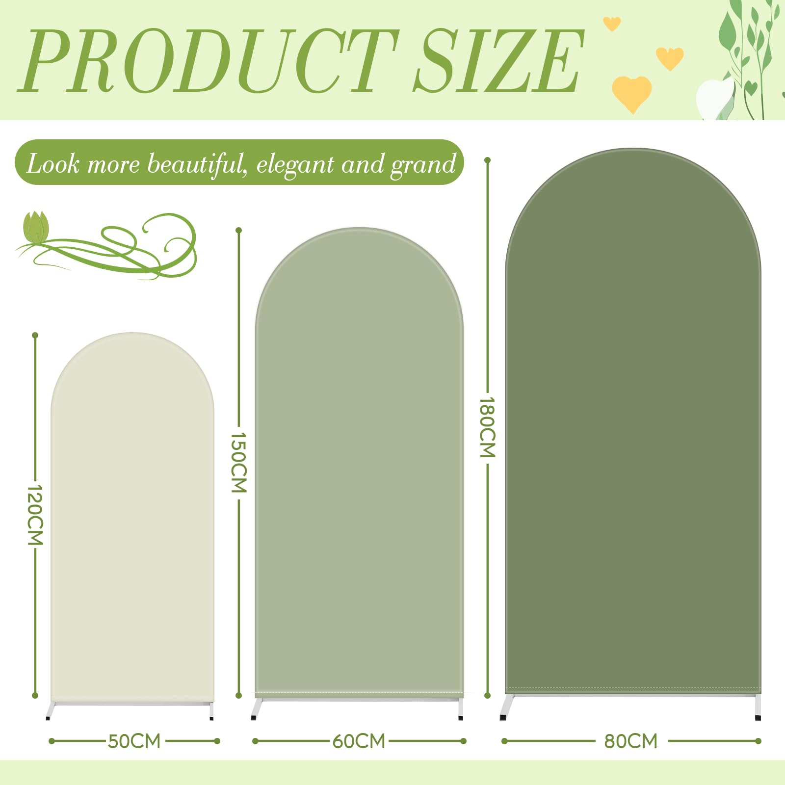 Condition photo showing As Is for vitalcozy set of 3 wedding arch cover 4ft, 5ft, 6ft fabric arch backdrop cover double sided fitted spandex for baby shower birthday party decoration, frame not included(green series)
