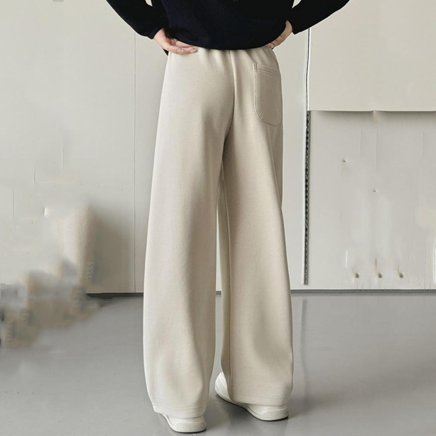 Oplxuo Girls Wide Leg Sweatpants Elastic Waist Rivet Pocket Casual Pants