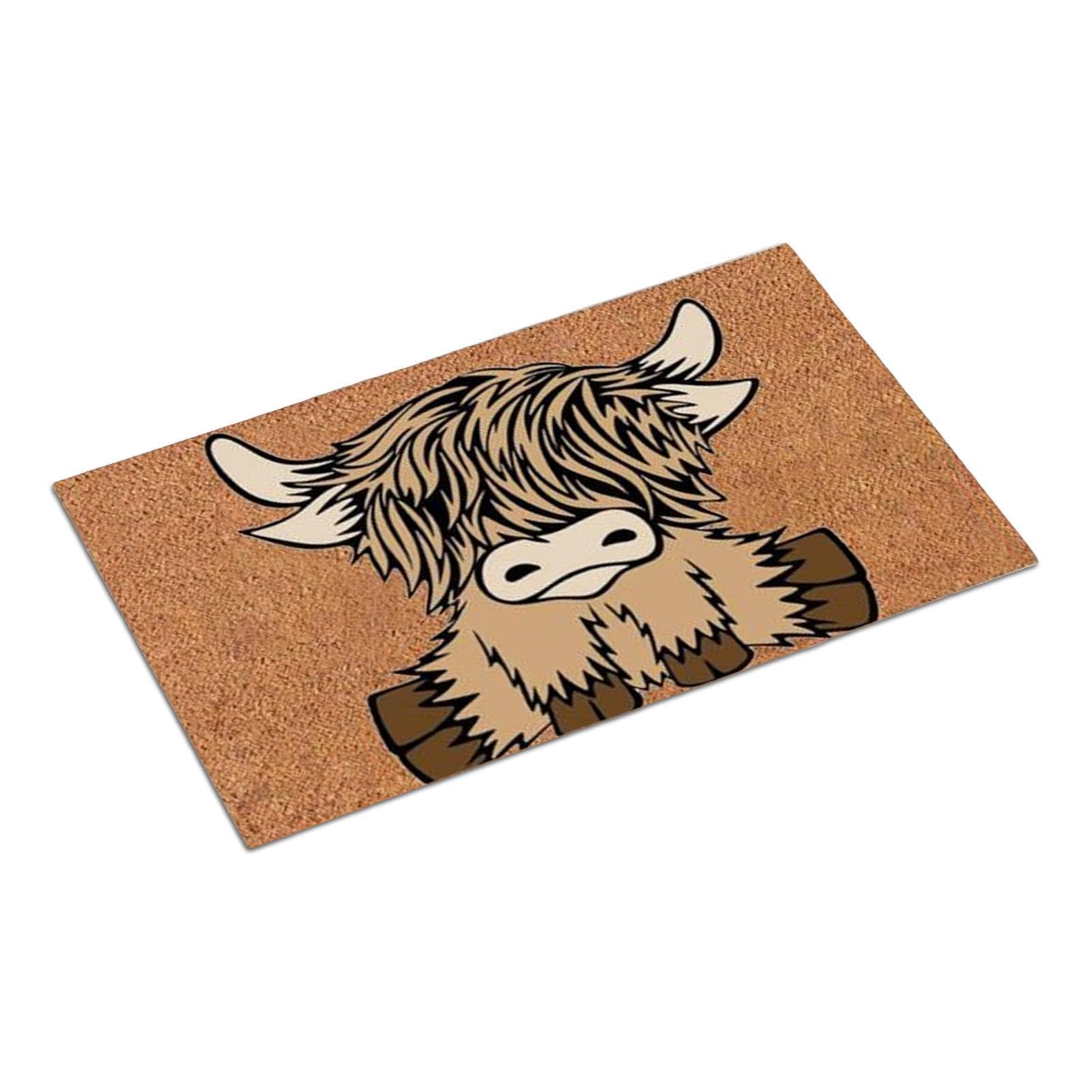Whrcy Highland Cattle Rug,Rustic Bath Mat Non-Slip - 11.81x7.87x0.78 In Highland Cow Bath Mat, Rustic Wooden Bath Floor Rug, Absorbent Doormat For Bedroom
