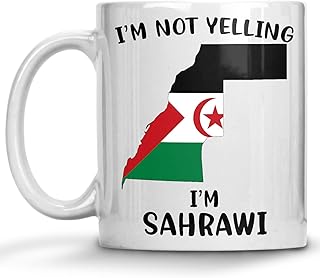 Funny Western Sahara Pride Coffee Mugs, I'm Not Yelling I'm Sahrawi Mug, Gift Idea for Sahrawi Men and Women Featuring the Country Map and Flag, Proud Patriot Souvenirs and Gifts