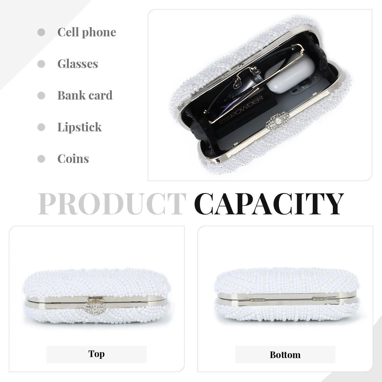 Oweisong Pearl Clutch Purses for Women Wedding Ivory Bridal Evening Bag Formal Party White Beaded Shoulder Handbag