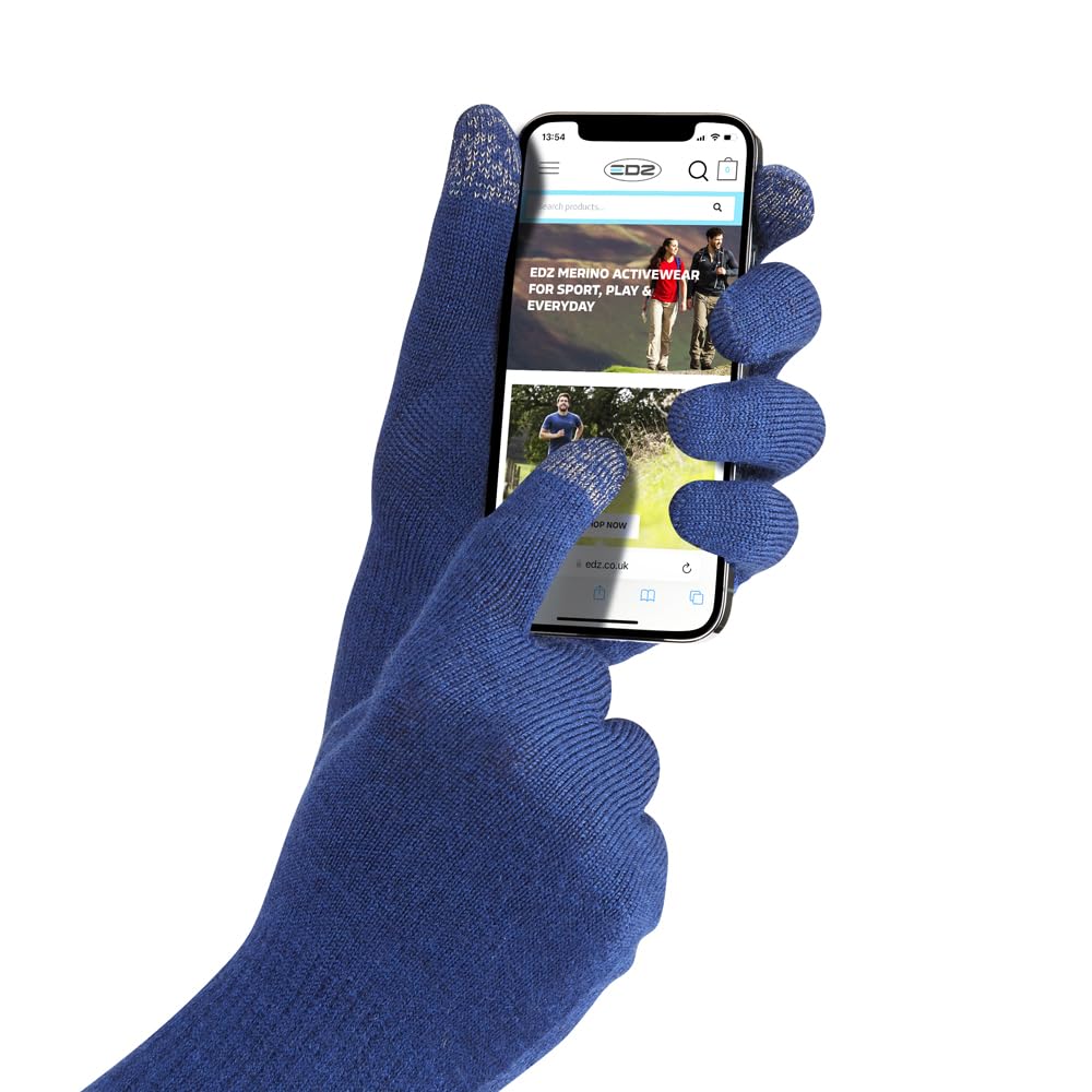 Edz Blue Merino Wool Touchscreen Liner Gloves Xl