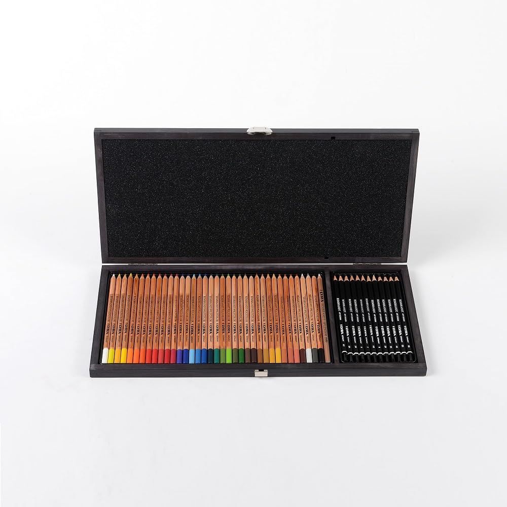 LYRA Rembrandt Polycolor, Lápices de Colores para Bellas Artes, Caja de Madera, 36 colores surtidos, 12 Lápices de Grafito, 48 unidades