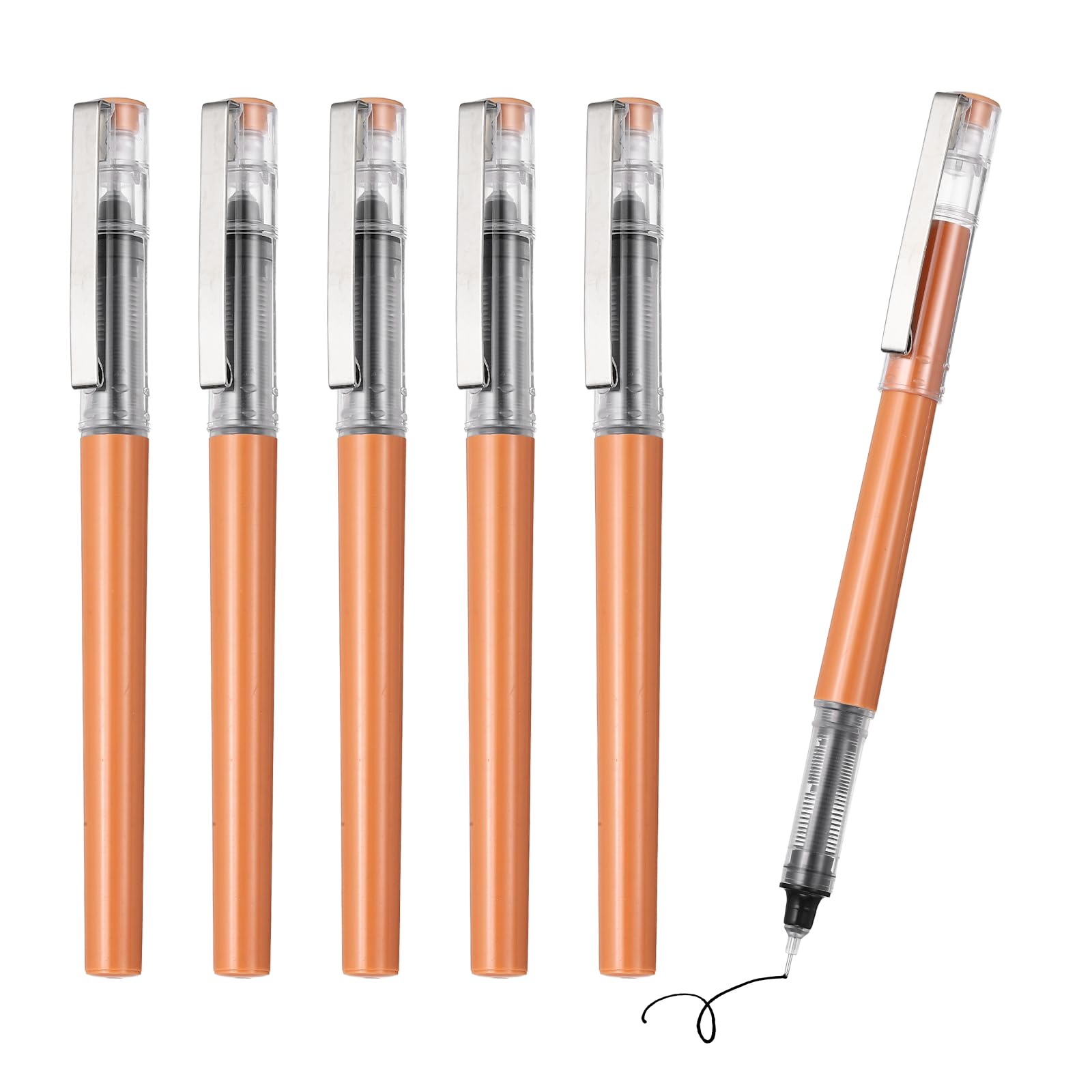 PATIKIL 6Pcs Liquid Ink Rollerball Pens, 0.5mm Fine Point Needle Tip Pens Smooth Writing Gel Ink Quick Dry Black Ink for Office Note Taking Journaling, Orange Body