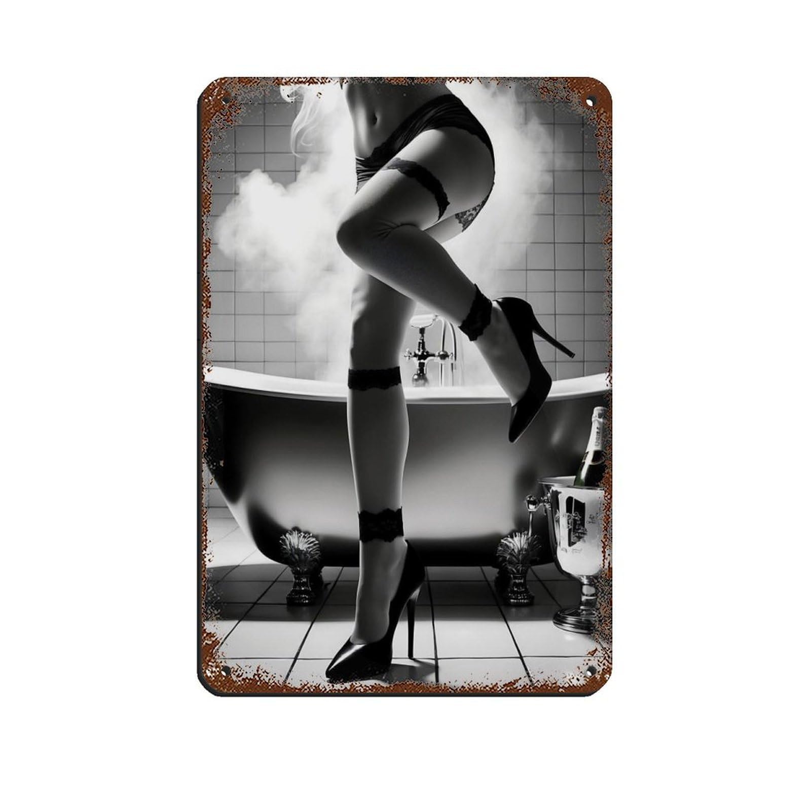 Sensual Bathroom SceneRomantic Gift Idea Retro Poster Metal Tin Sign Chic Art Retro Iron Painting Bar People Cave Cafe Family Garage Poster Wall Decoration 8x12inch(20x30cm)