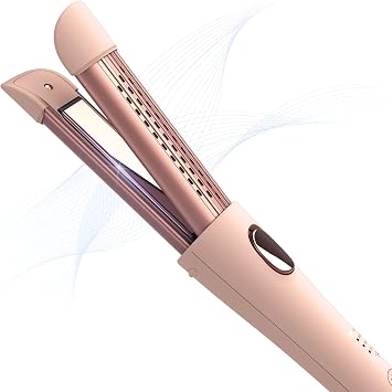 MIRACOMB Cool Air Curler Titanium Curling Wand 2 in 1 Hair Flat Iron 1 Styler for Loose Curls and Straight Styles, Max 430F, Auto Off, Dual Voltage Pink