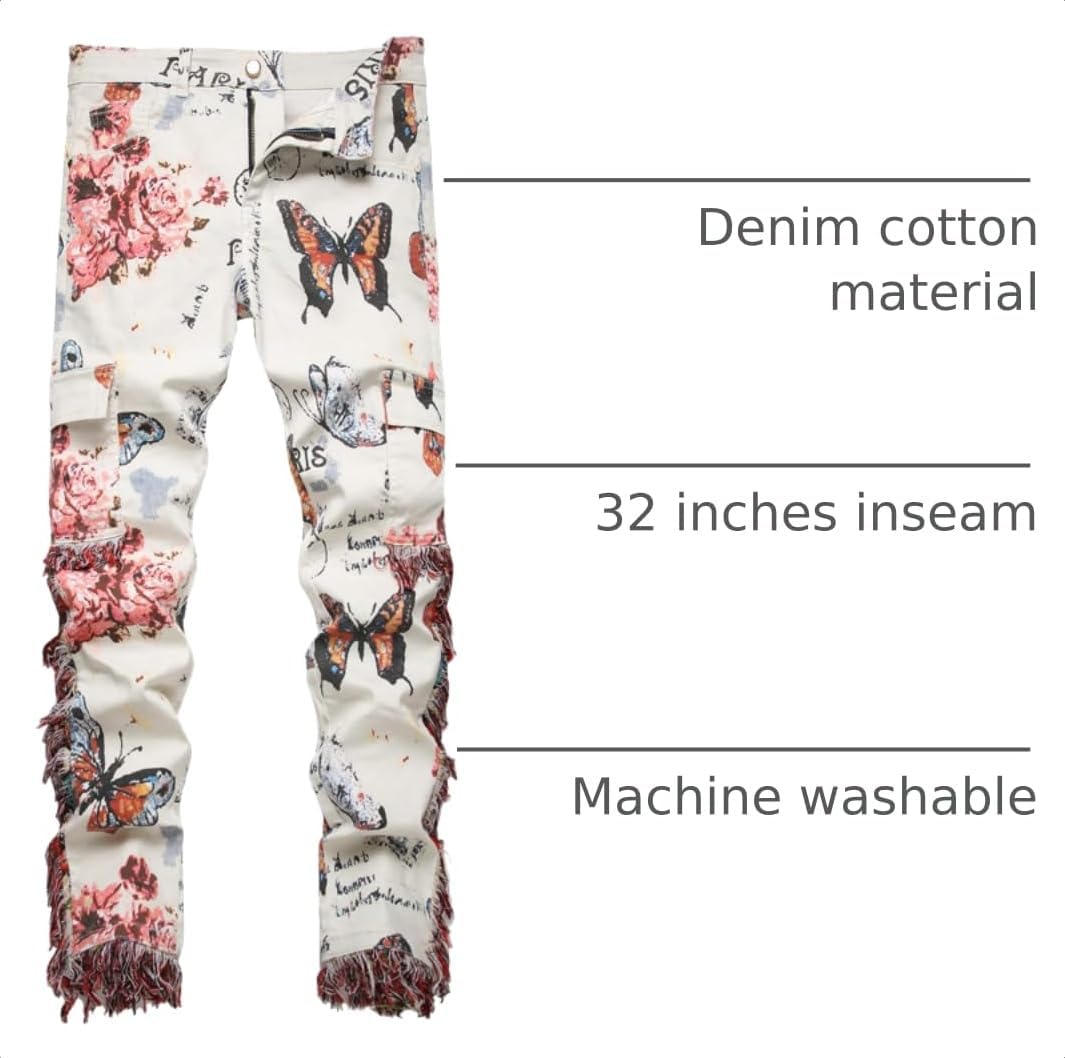 Baylvn Men's Designer Straight Slim Fit Patchwork Jeans Comfort Skinny Biker Denim Pants image 4