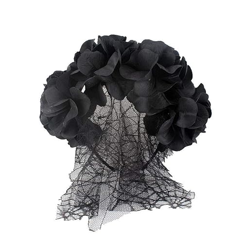 YAZILIND Diadema de flores de rosa, accesorios de malla negra, accesorios para el cabello, guirnalda de carnaval, baile, fiesta, tocado, negro 2