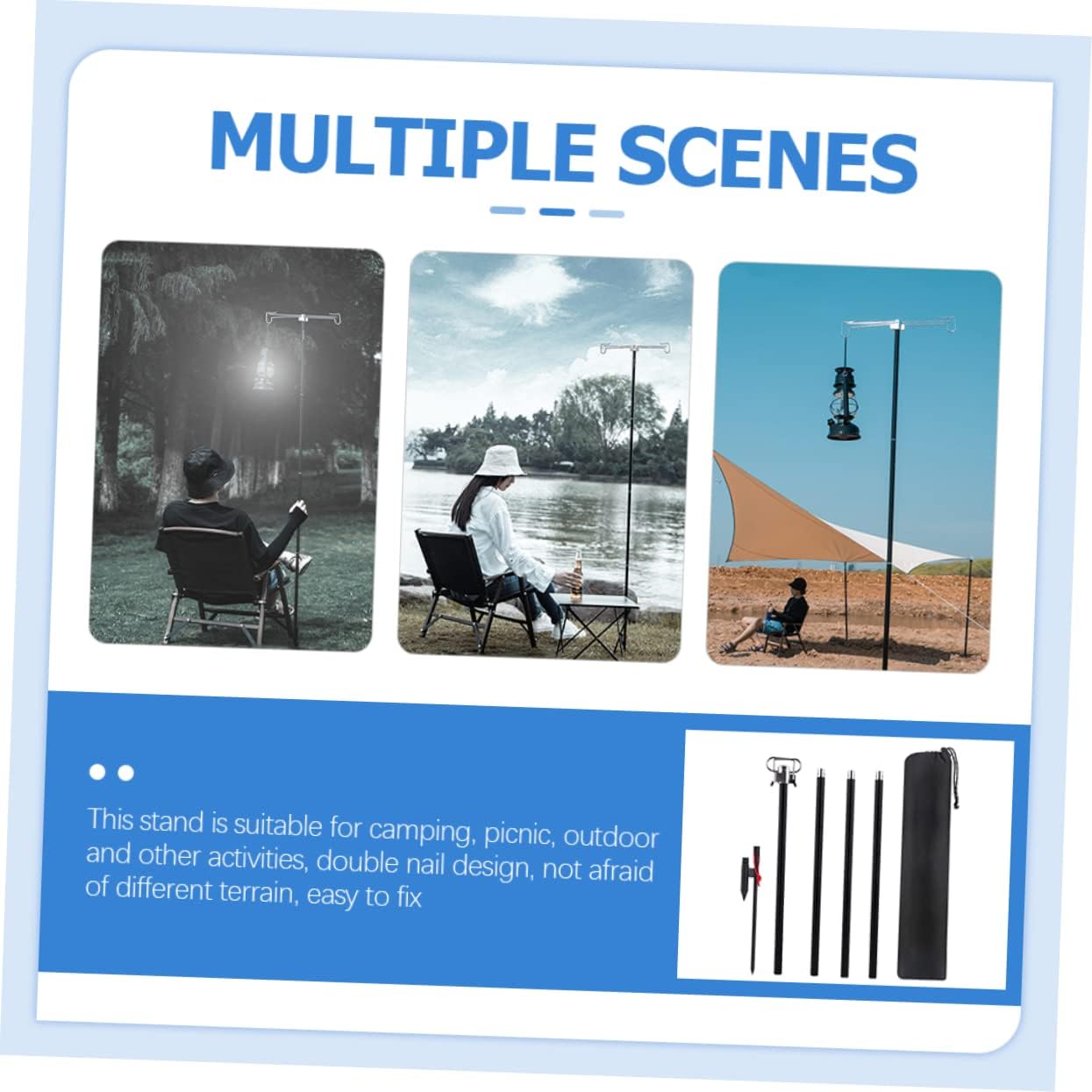 SUPVOX 1Set Portable Lantern Stand Lightweight Outdoor Lamp Holder for Camping Picnics Detachable Design with Double Hooks for Strong Stability and Easy Storage