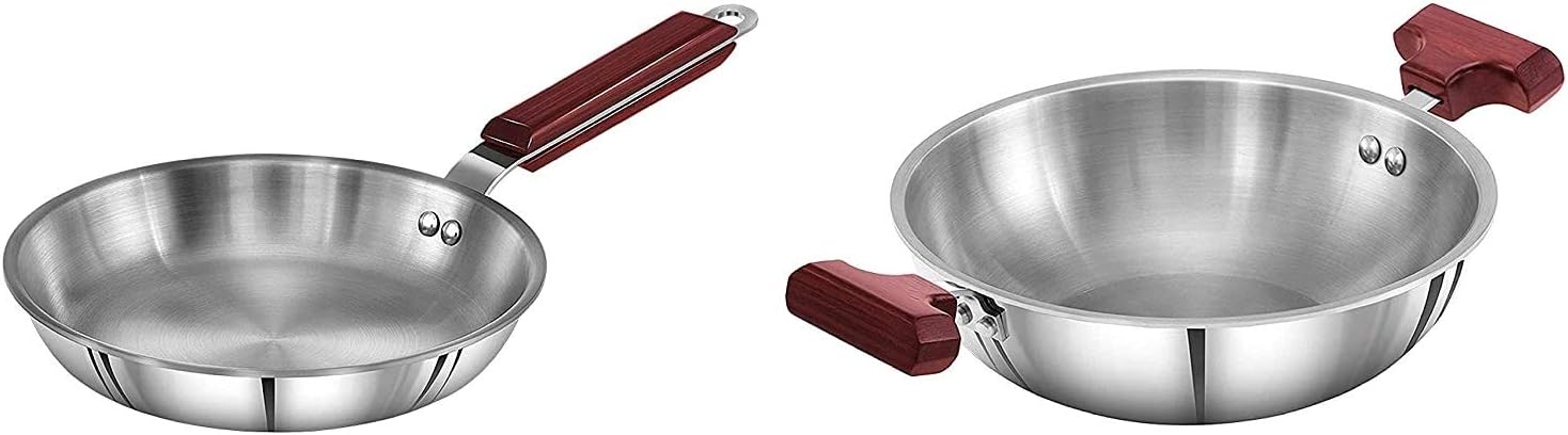 Hawkins Triply 3 mm Stainless Steel Deep Fry Pan/Kadhai 1.5 LTR and Frying Pan 20 cm, Set of 2 (1.5 LTS – 20 cm Without lid)