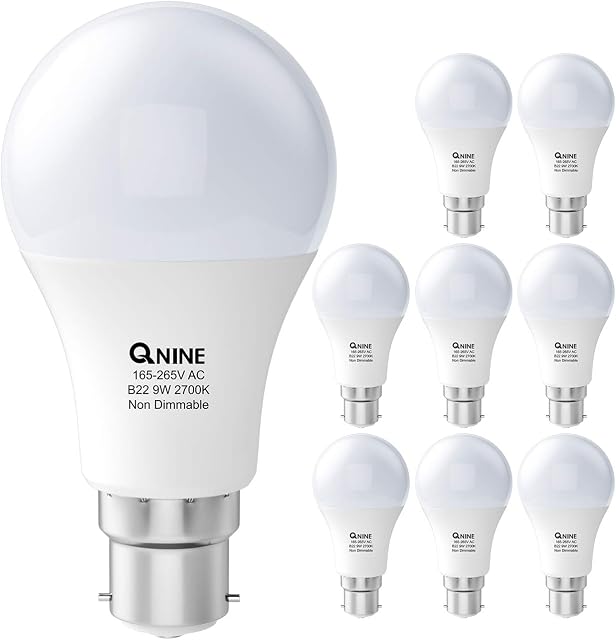 QNINE 8 Pack Warm White Bayonet Light Bulbs, 9W (60W Equivalent), 806lm, 2700K, B22 LED Bulb, Lightbulbs Bayonette Energy Saving, Non-Dimmable