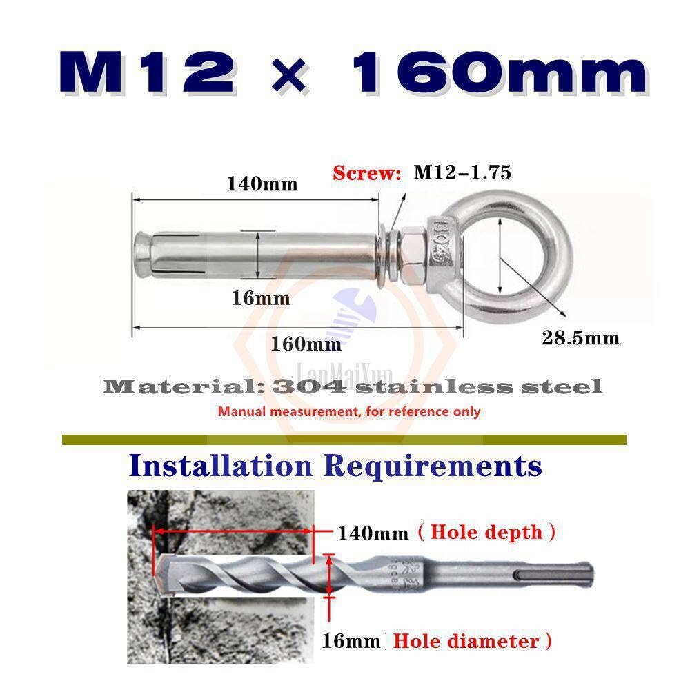Bulloni ad espansione | 1 set di viti di espansione dell'anello di sollevamento in acciaio inossidabile 304 M8 × 120 mm(M10,M6x120mm 4set)
