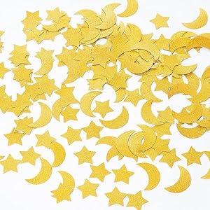TrifleArte Golden Star and Moon Cutouts | 200 Pieces Gold Glitter Cutouts | Paper Star | Confetti Cutouts | for Classroom, Wall Decor, Party Decoration