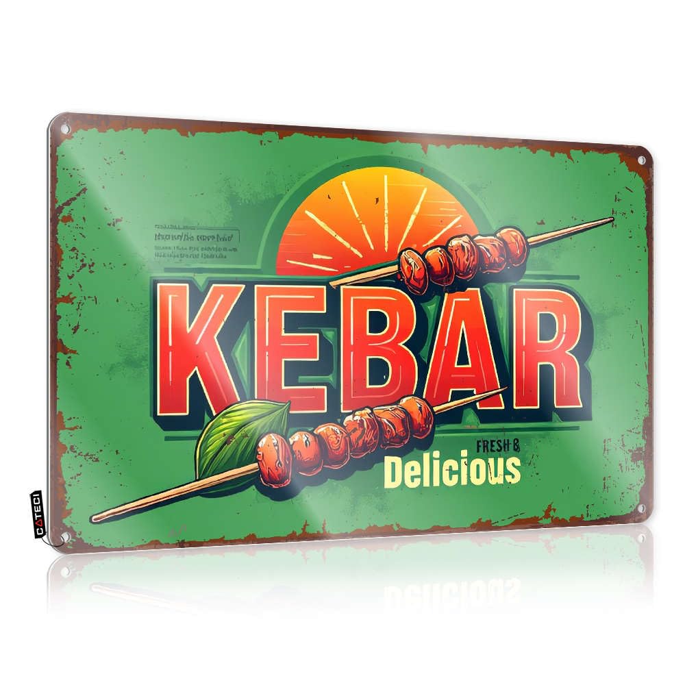 Fzfn Colour Vintage Bathroom Decor Backyard Bar Vintage Wall Art - Kebab Skewers Fresh And Delicious. Reusable Rustic Wall Hanging(30X40cm)