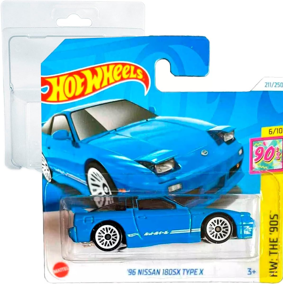 Hot Wheels '96 Nissan 180SX Type X HW: The 90's 6/10 (211/250) HTB08 Blue 2024 + Protector Short Card Frikimonkey