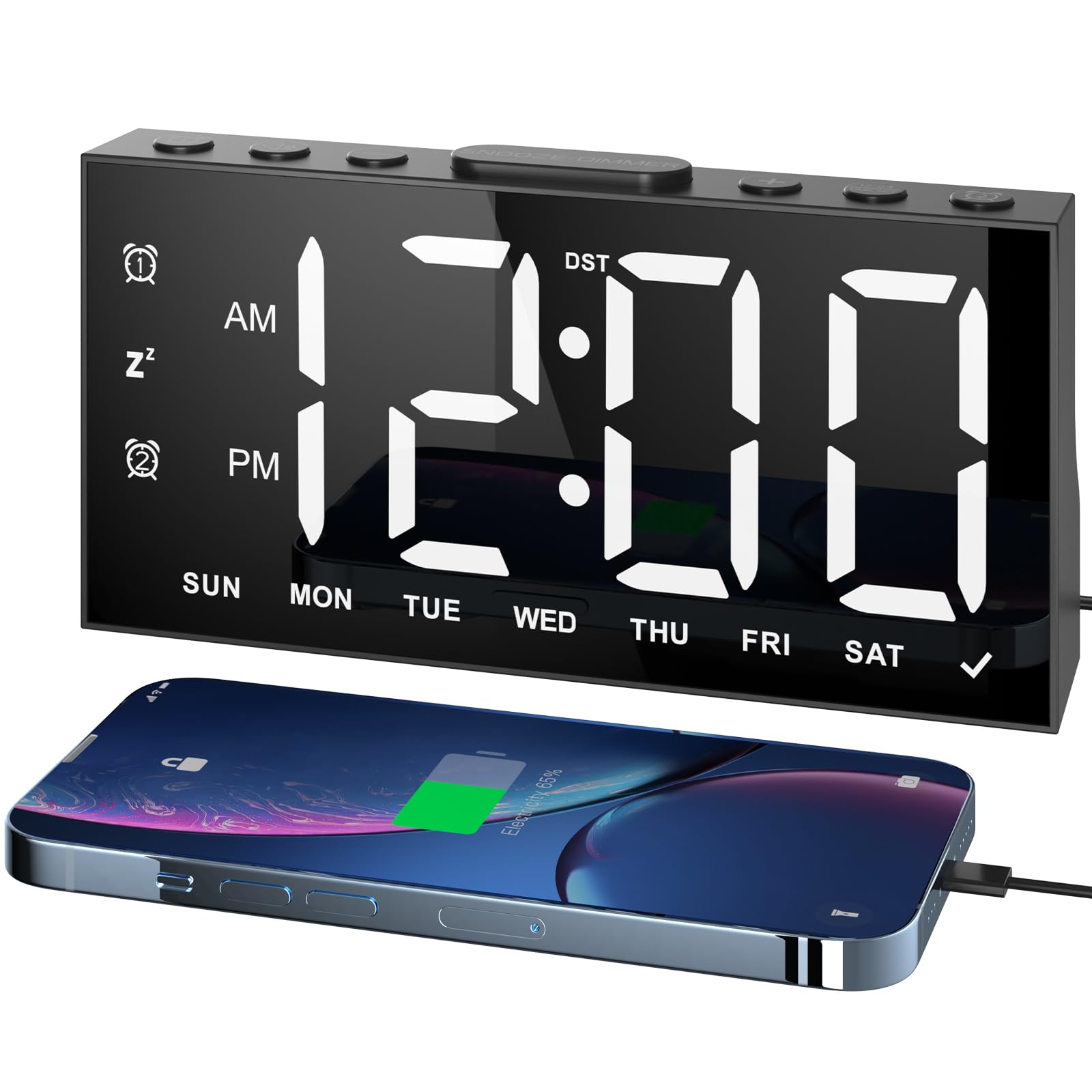 Liorque Black+White Digital Alarm Clocks For Bedrooms, Digital Clock With Rgb Led Display, 5 Level Brightness, Dual Alarm, Snooze, Dst, Alarm Clocks Bedside Mains Powered