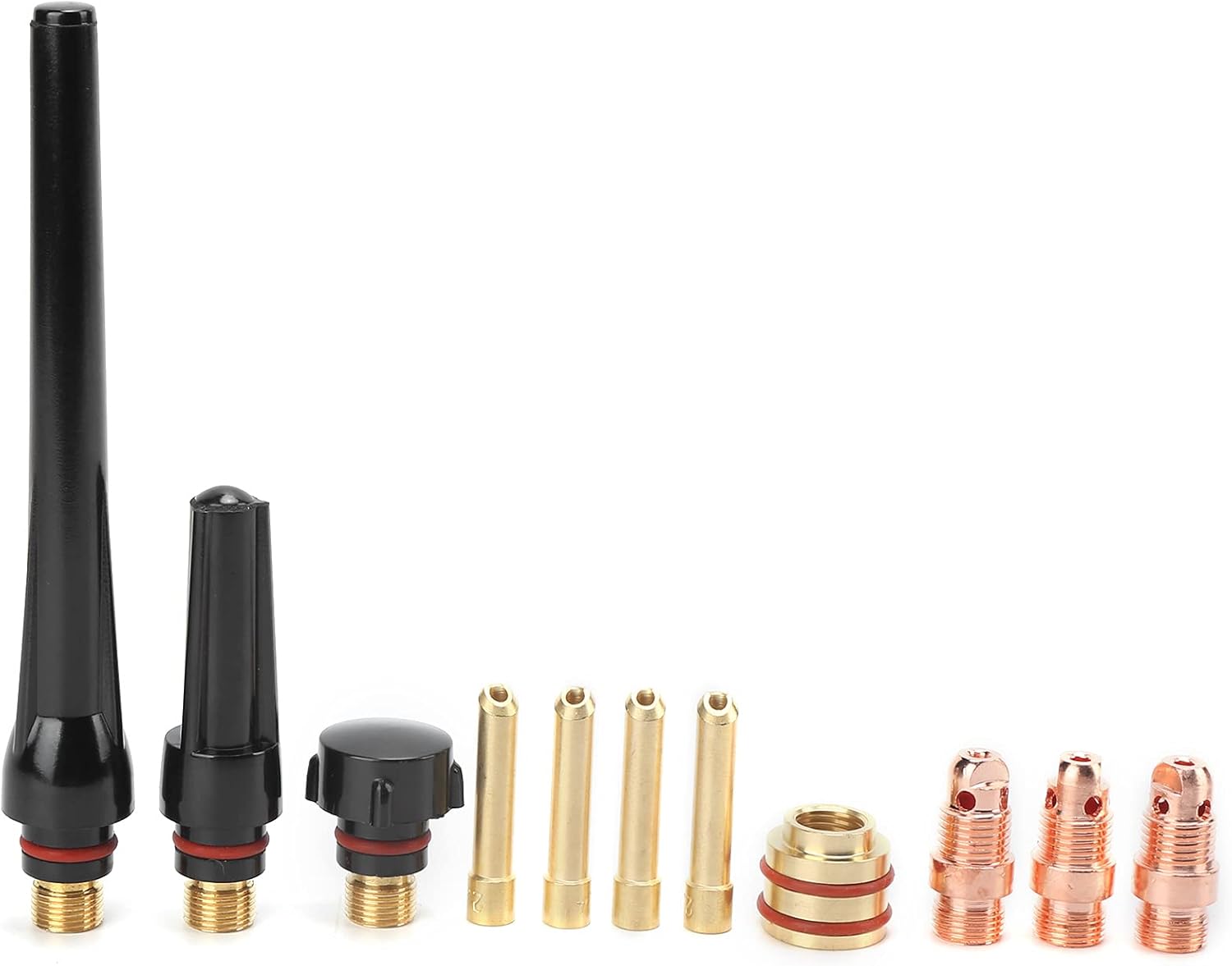 Welding Torch Accessories Kit High Temp Glass Nozzle Brass Parts for WP17 WP18 WP26 Argon Welding Gun with Tungsten Clamp Gun Tail Silicone Ring