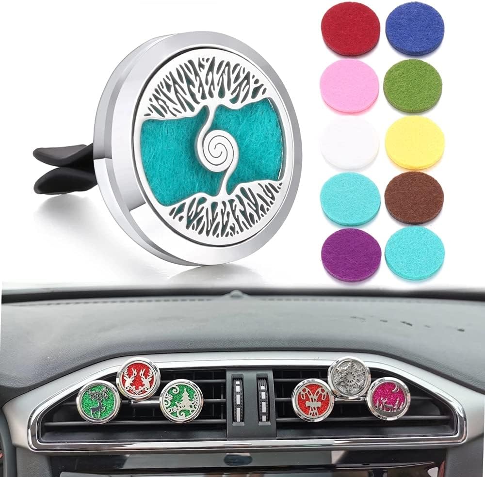 Aromatherapy Jewelry Car Perfume Diffuser Clip 30mm Flower Tree of Life Essential Oil Pendant Necklace(A) image 2