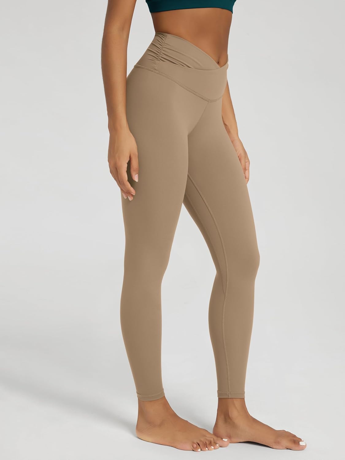 ODODOS Women's Cross Waist Yoga Leggings with Inner Pocket, 23"/25"/28" Gathered Crossover Workout Yoga Pants