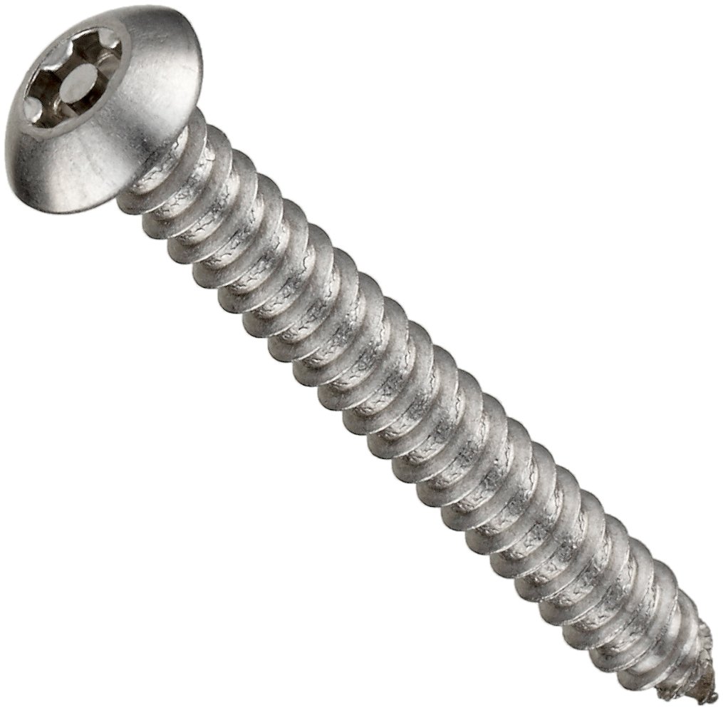188 Stainless Steel Sheet Metal Screw, Plain Finish, Button Head, Pin In Head Hex Drive, Type