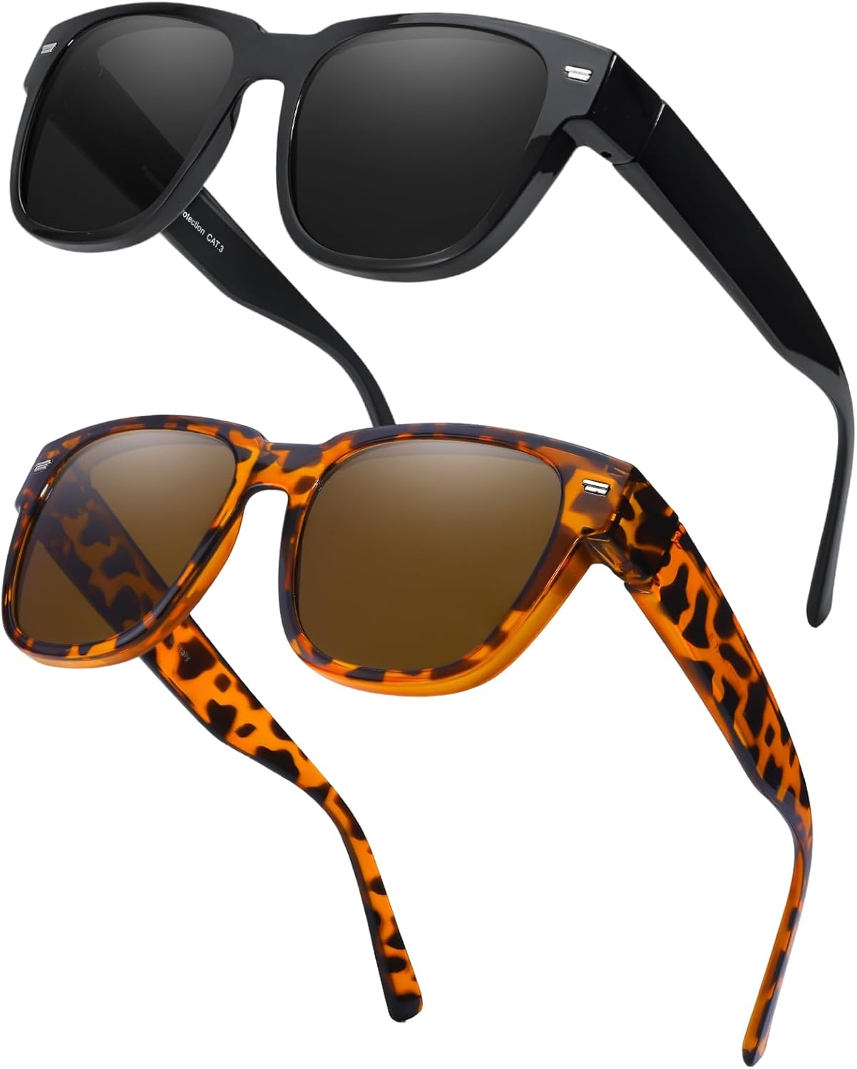 FIMILU 2PCS Polarized Sunglasses Fit Over Glasses for Women, Square Sunglasses for Driving & Outdoor UV400 Protection