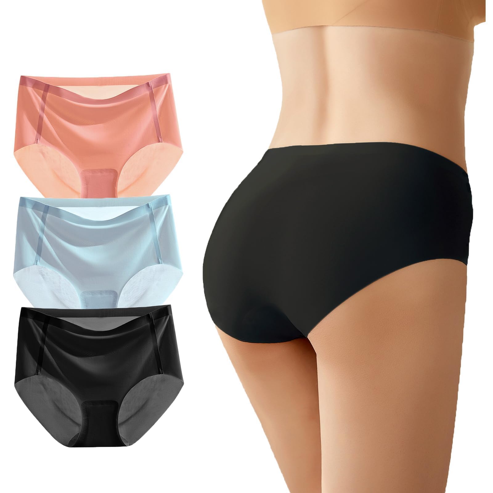 AUTUCAU Women's Soft Stretchy Full Brief No VPL Seamless Underwear Invisible Silky Ladies Panties No Show Knickers 5 Pack