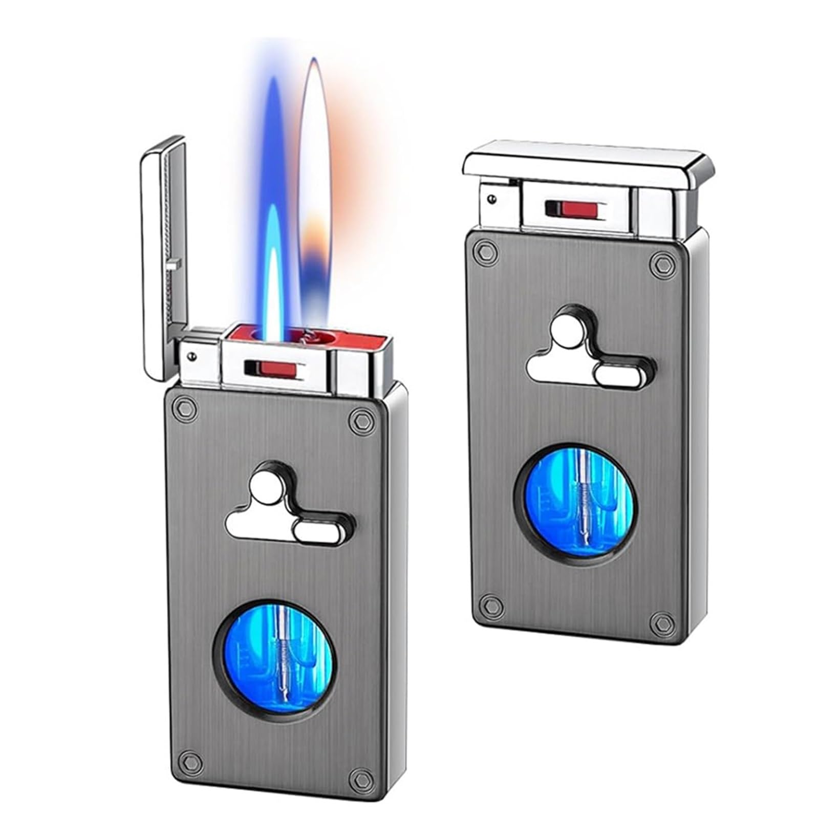 Metal Windproof Dual-Flame Lighter — 5 Ignition Modes — Ideal for BBQs, Candles, and Outdoors — A for Men(A)