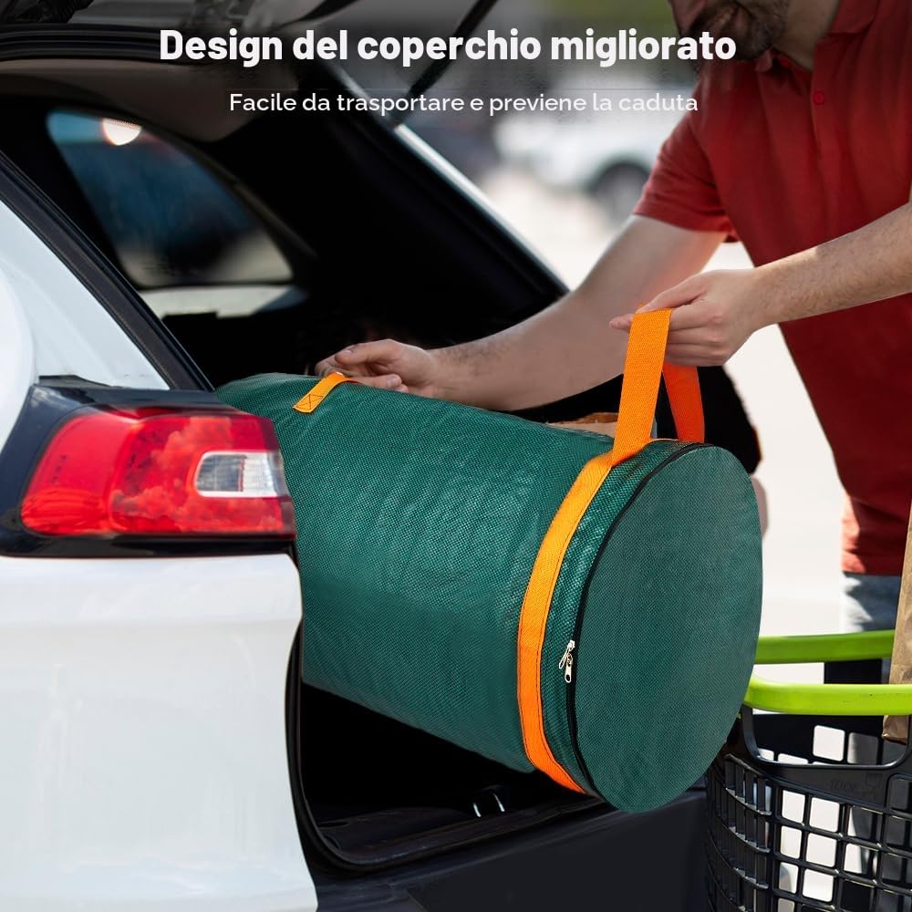 Eurhomewit 3 x 272 L Sacchi Giardinaggio con Coperchio e Maniglie, Sacchi per Raccogli Foglie da Giardino, Sacchi per rifiuti da giardino Riutilizzabili per Foglie, Erba, Sterpaglie,67cm*78cm