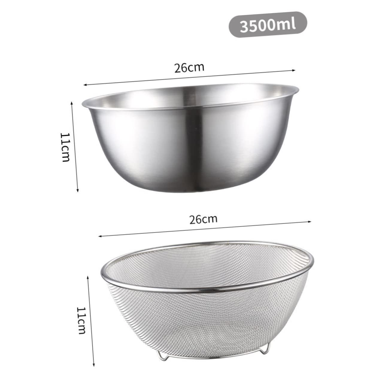 SHOWERORO Juego de Coladores de Acero Inoxidable para Cocina, Colador Metálico de Malla Fina Fondo Plano, Práctico y Estable para Escurrir Verduras y Arroz Hogar