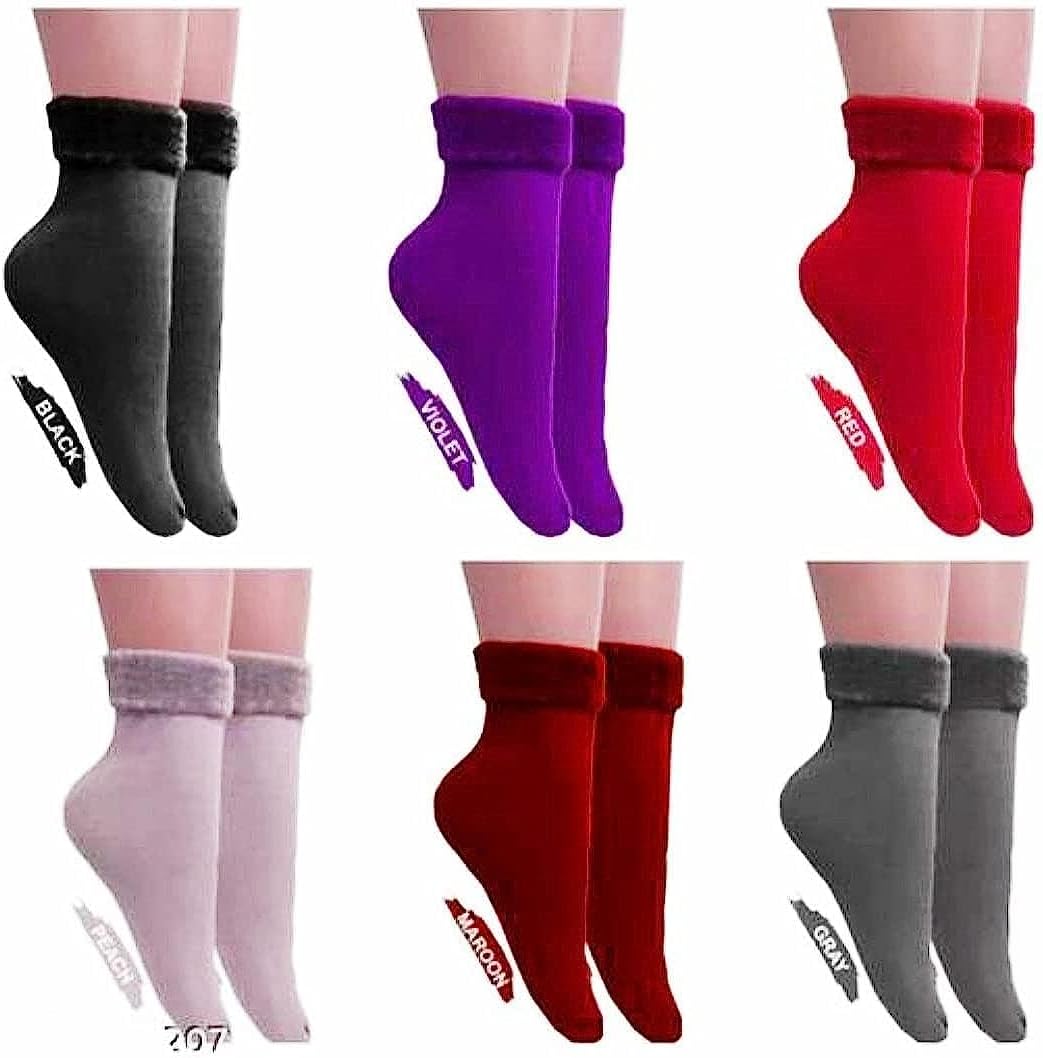 DIGITAL SHOPEEWomen 6 Pair Thumb Thermal Socks Winter Velvet Pile Lined Socks Thick Slipper Socks