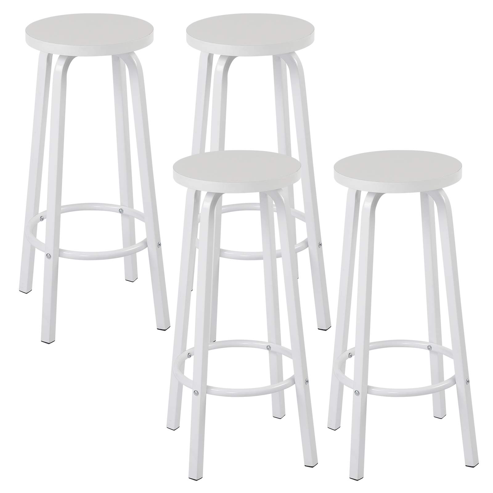 WOLTU Sgabelli da Bar Set di 4, Sgabello Alti 72cm con Poggiapiedi Seduta Tonda Alta Sedia per Cucina Ristorante in Acciaio e Legno Bianco