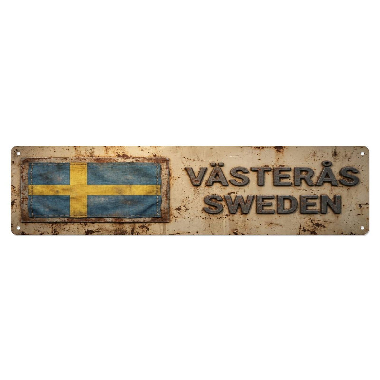 Metal Tin Sign Vintage Vasteras Sweden Flag Decor Rustic Travel