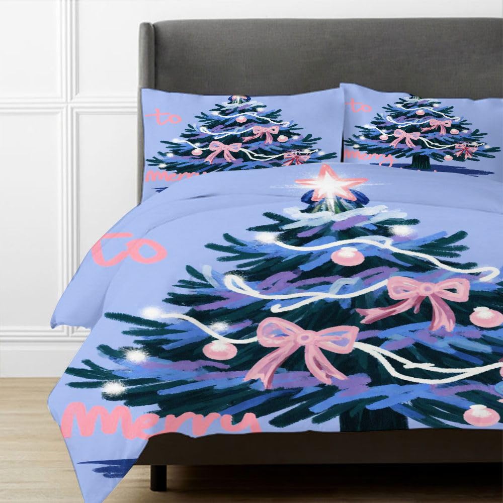 Juego de Cama 3 Piezas 3D 220x240 cm, Tema Navideño, Juego de Cama Extra Grande de 3 Piezas, Microfibra Ultraligera, Respirable, Lavable A MáQuina, Cintas de Fijación en Esquinas_6890