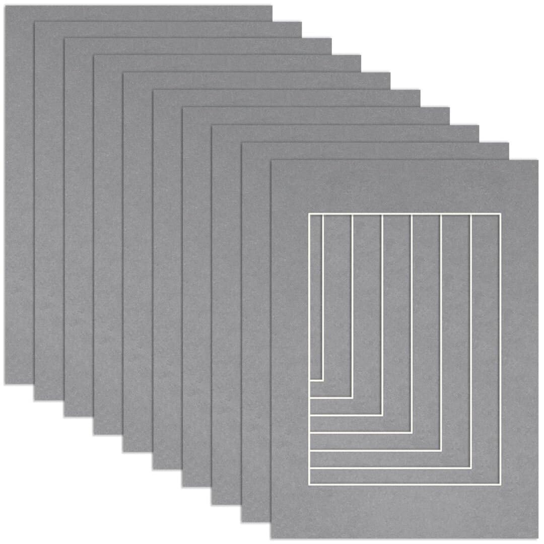 Procut Global A1 Mid Grey Picture Mounts to Fit A2 Aperture - Precision Cut Cardboard Photo Mount - Ideal for Frames, Prints, Artwork & Certificates - Sizes & Colours Available - 10 Pack