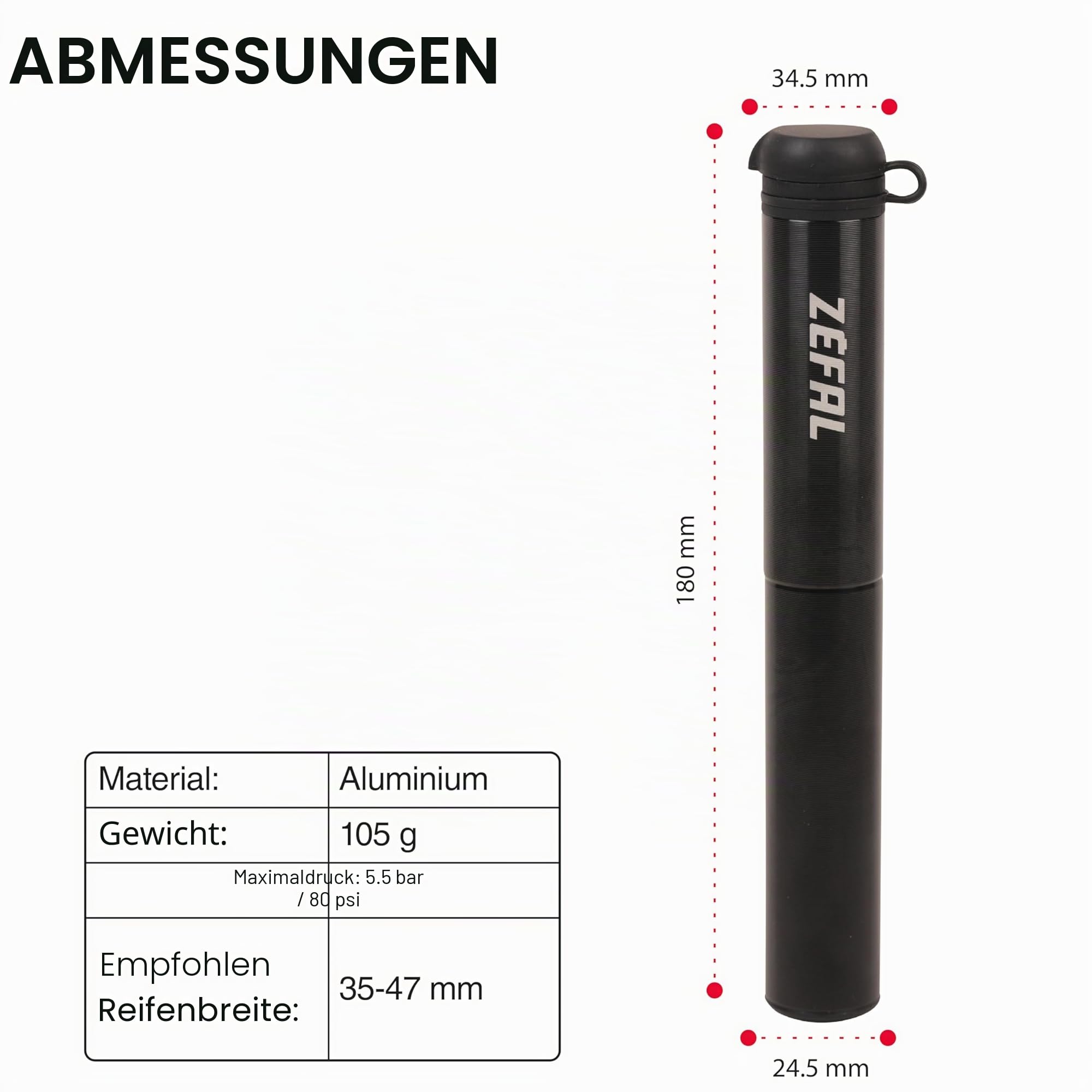 Zéfal Gravel Mini Handpumpe, Schwarz, 18 cm