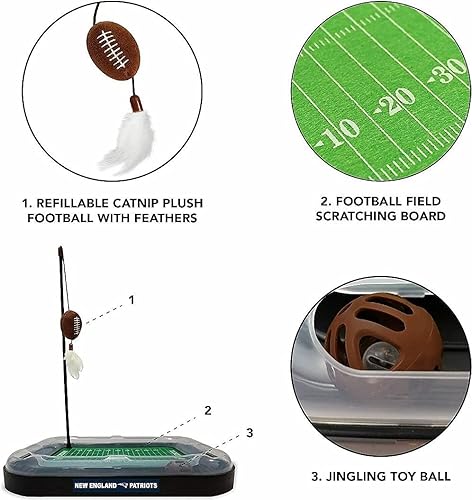Miniatura 2 de GATO SCRATCHING BOARD NFL LOS VEGAS Raiders Football Field Cat Scratcher Toy + Juguete de fútbol relleno de hierba gatera y juguete de plumas para