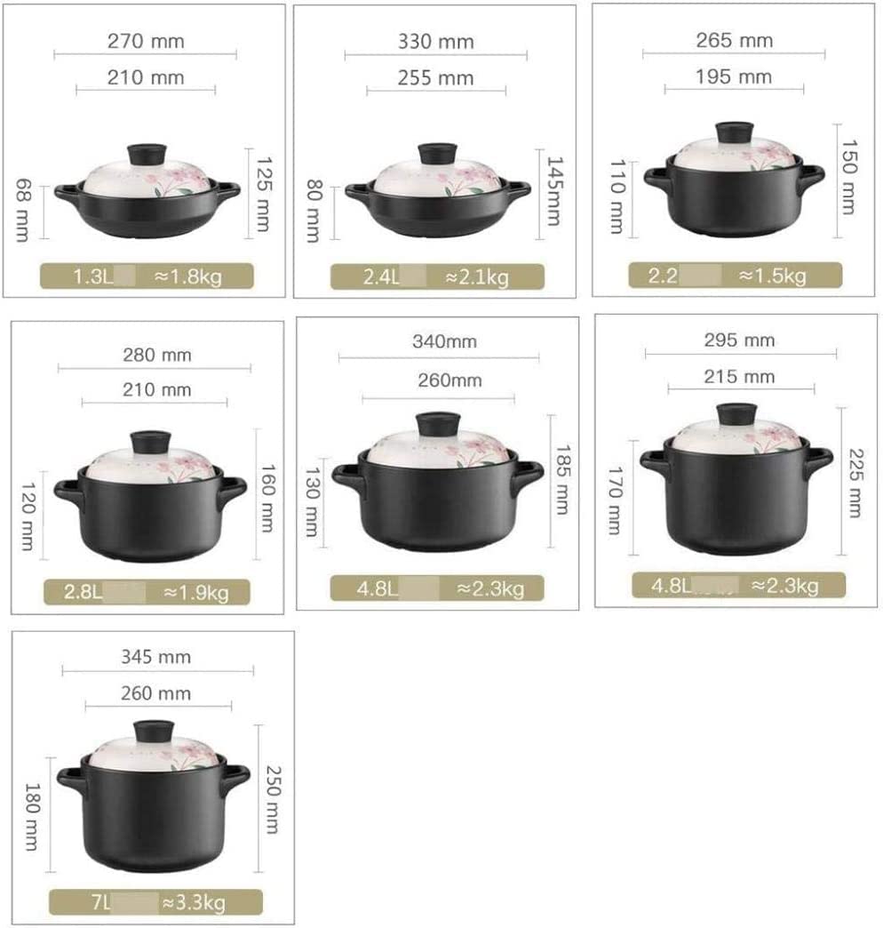 Cazuela Cazuela de Barro Resistente Redonda de Cerámica con Tapa Olla de Barro de Doble Asa para Guiso-A_2.4L (A 2.2L) (A 2.2L) (A 2.2L)