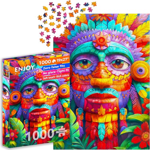 Puzzle 1000 pièces pour Adultes - Portrait Totem Floral Traditionnel | Finition Mate antireflet | Puzzle Amusant et exigeant | 68 x 48 cm | Cadeau Original | Enjoy