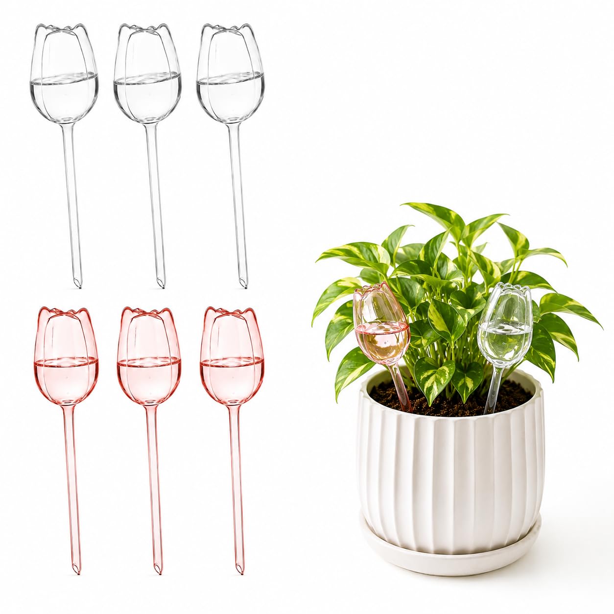 6 PCS Plant Watering Globes, Self Watering System for Indoor and Outdoor Plants, Automatic Plant Waterer, Plant Drip Feeders for Potted Plants, Transparent Plant Watering Devices for Home and Garden