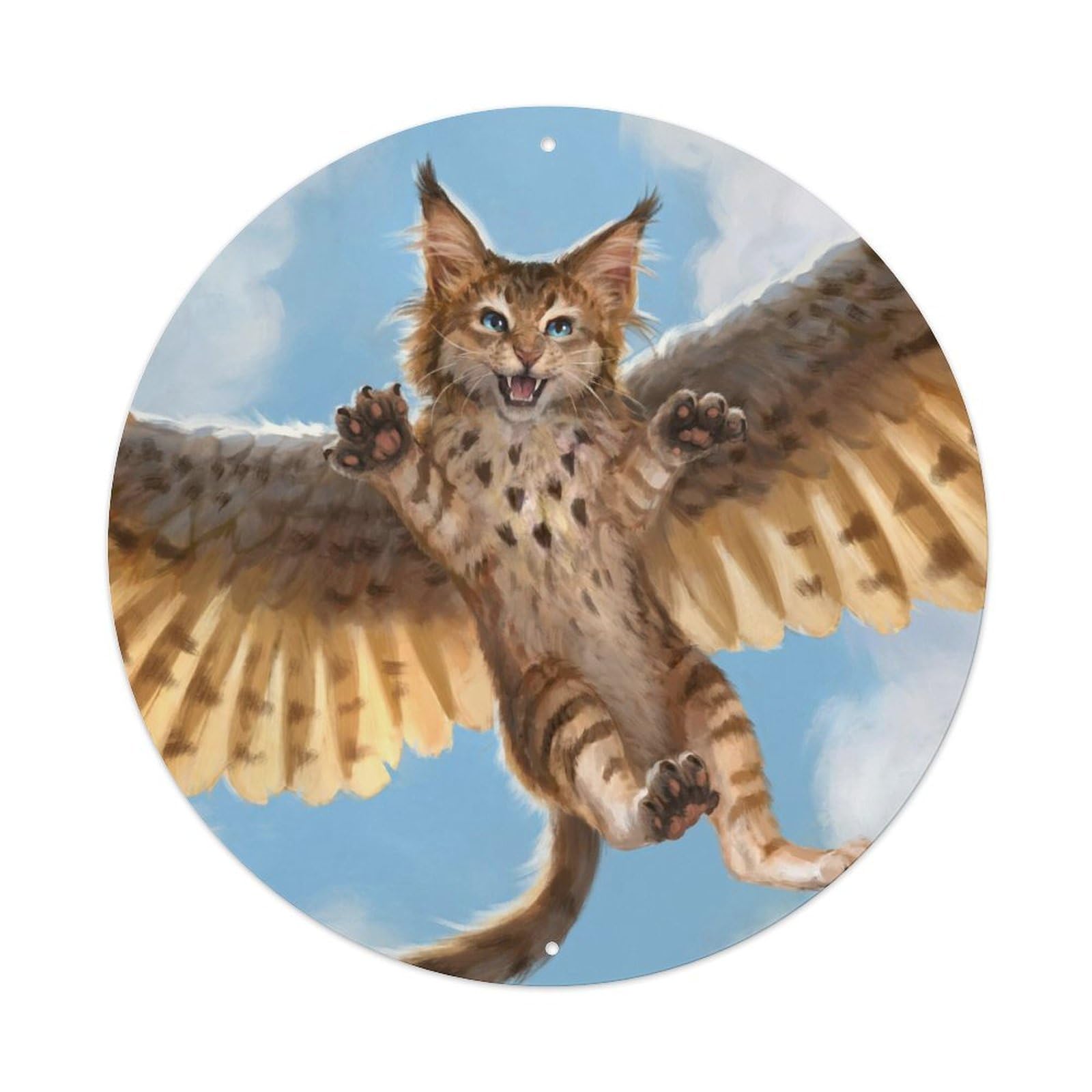 Animals Artwork Flying Short-tailed Cat Vintage Metal Tin Sign Plaque Wall Decor for Cafe, Club Bar, Office, Garden Metal Poster 8x8Inch