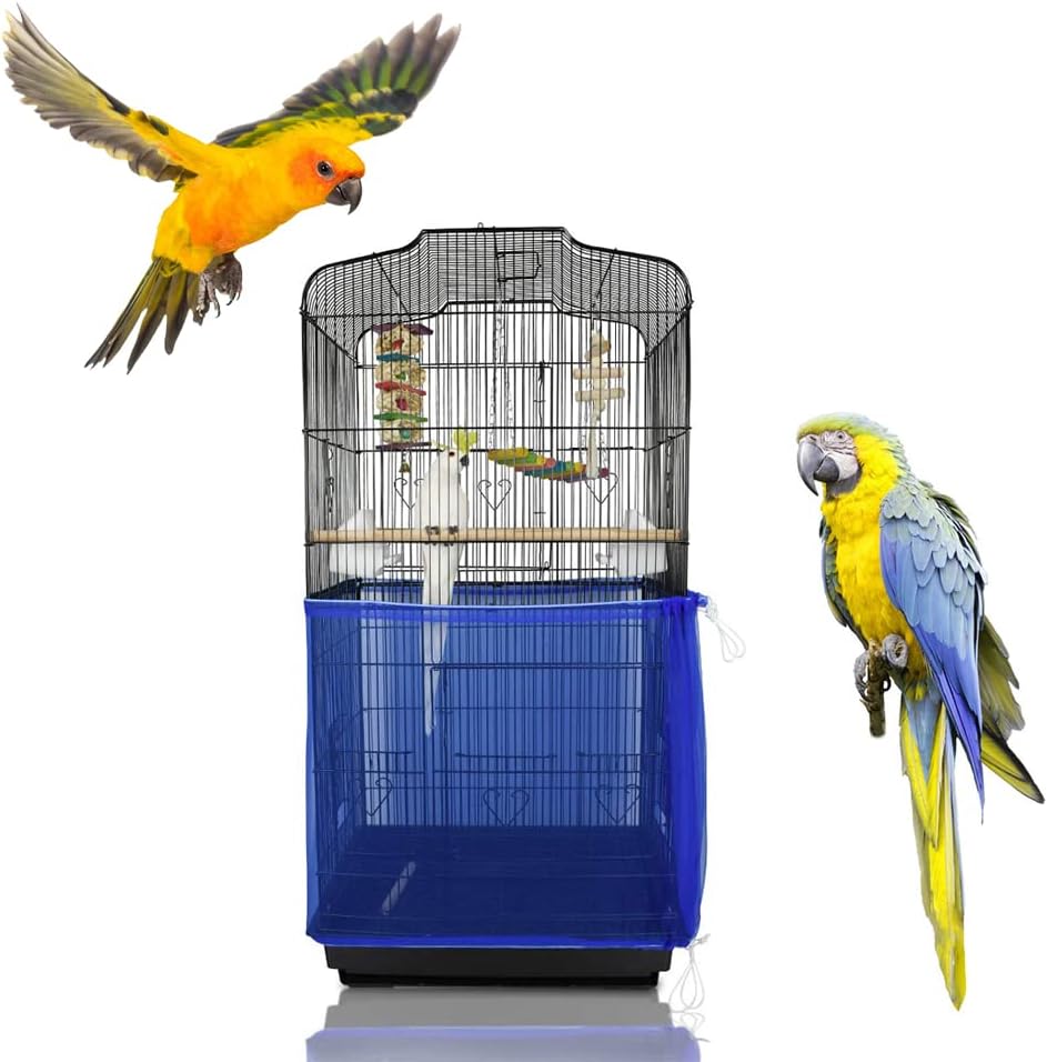 ASOCEA Extra Large Bird Cage Seed Catcher Birdcage Seeds Guard Skirt Nylon Mesh Netting Parrot Parakeet Round Square Cage - Blue (Not Include Birdcage)