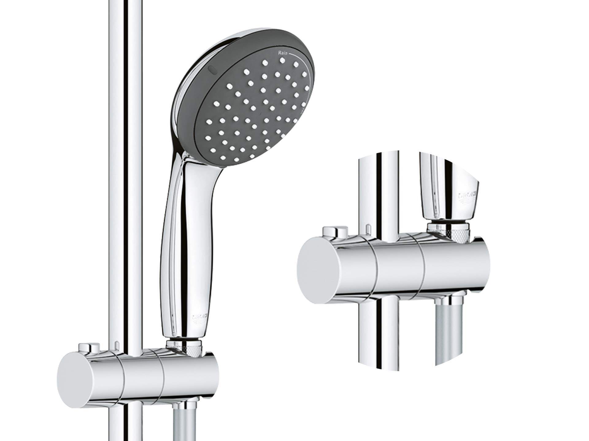 Grohe Vitalio Start System 210, system prysznicowy i prysznicowy z baterią termostatyczną do montażu na ścianie, chrom, 27960001