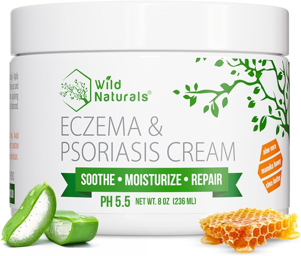 Wild Naturals Eczema & Psoriasis Cream for Dry, Itchy Skin – Eczema Relief for Adults & Kids – Moisturizing Psoriasis Cream with Manuka Honey - Hydrating Honey Lotion for Hands and Face
