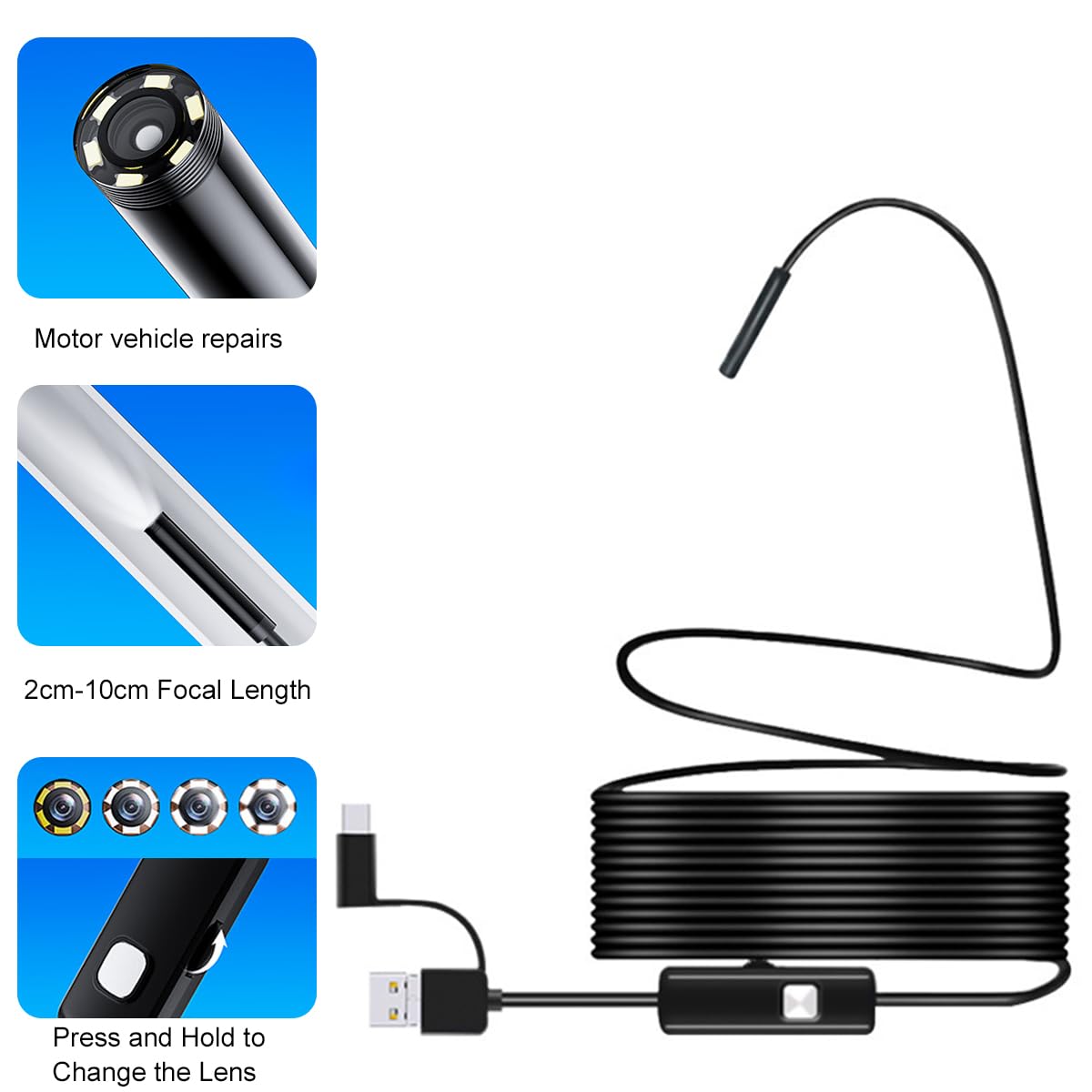 Kamera endoskopowa ze światłem, kamera inspekcyjna, kamera endoskopowa HD, telefon komórkowy ze światłem, kamera Scope, kamera kanałowa, HD Dual Lens Snake Inspection endoskop, kamera endoskopowa z 6